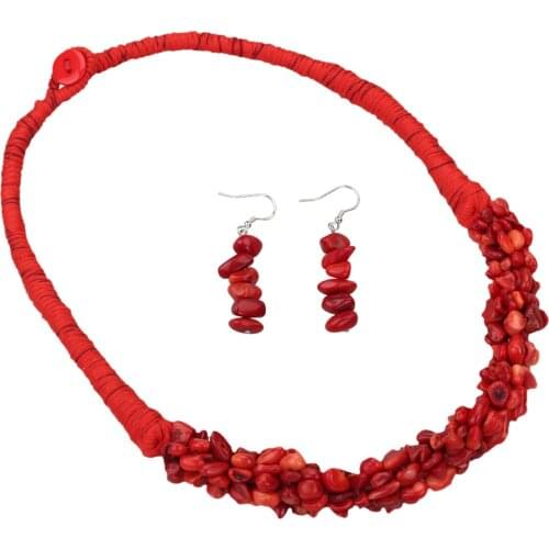 YACQ Red Coral 925 Sterling Silver Wide Choker Necklace Dangle Drop Earrings Jewelry Set Gifts for Women Mom Teen Girl