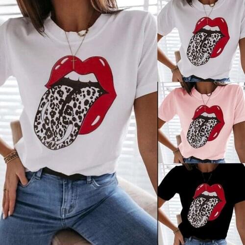 Spot 2020 Summer New Popular European and American Womens Loose Print Short Sleeve T-shirt Om9283 Shirts for Women