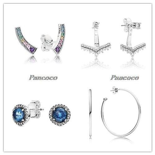Authentic 925 Sterling Silver Multi-color Arches Stud Earrings Clear Cz For Women Wedding Gift Europe Pandora Jewelry