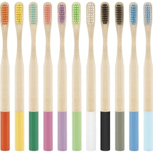 1Pc Colorful Natural Bamboo Handle Eco-friendly Adults Children Wooden Toothbrush Teeth Cleaning Soft Bristle Tooth Brushes