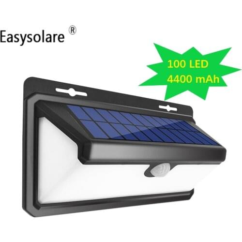 100 LED 4400mAh Lithium Battery Outdoor Solar Wall Light Waterproof PIR Motion Sensor solar Lamp for Garden Wall Street