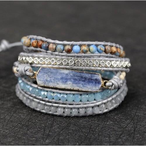 2021 Unique Mixed Natural Stones Lapis lazuli Charm 5 Strands Wrap Bracelets for women and men Handmade friendship jewelry Gift