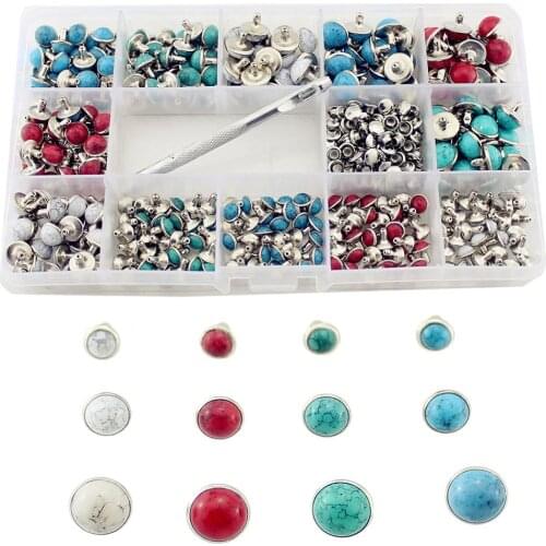 320sets mix sizes and colors Acrylic turquoise and brass rivets for leather studs and spikes for clothes bag belt diy accessory