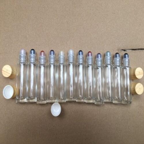 500pcs 5ML Empty gem Roller bottles transparent Thick Essential Oil glass bottle gemstone jade crystal roller plastic cap