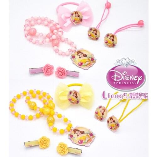 6pcs/set Princess Disney katonbell Princess Hair Accessories Gift Box Baby Necklace girl hair rope children hairpin Girl gift