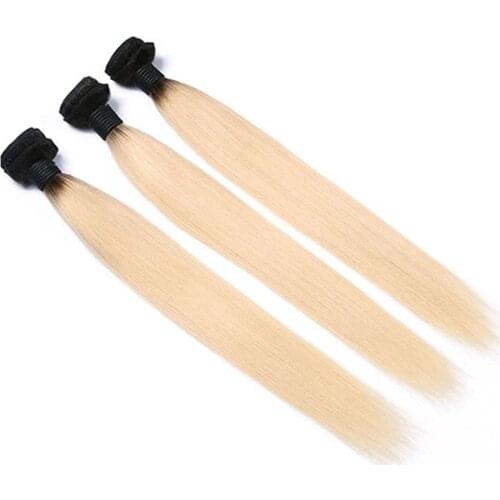 1B 613 Ombre Blonde Brazilian Straight Hair Bundles 2 Tone Dark Roots Platinum Remy Human Hair Weave