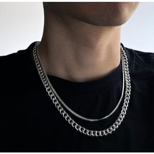 Aprilwell 2 Pcs Punk Snake Chain Necklaces for Women 2021 Trend Grunge Kpop Colar Choker Emo Cube Chains Men Jewelry Accessories