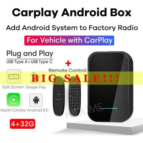 Apple Carplay AI Box Android 9.0 4+32G Car Multimedia Player for Citroen Ford Chevrolet Hyundai Honda Nissan Kia Toyota VW Seat