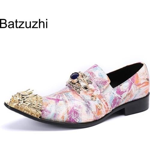 Batzuzhi Luxury New Design Mens Shoes Pointed Iron Toe Leather Dress Shoes Men for Mens Party and Wedding Zapatos Hombre,6-12