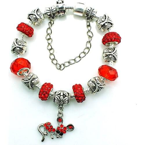 JINGLANG Brand New Silver Plated Charm Infinity Bracelets Red Rhinestone With Murano Crystal Grass Beads DIY Bracelets Jewelry