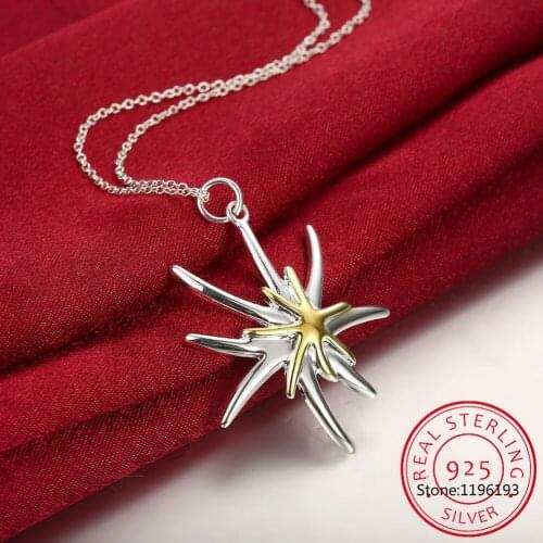 925 Sterling Silver 18/20/22/24 Inch Snake Chain Golden Starfish Pendant Necklace For Women Wedding Party Charm Jewelry