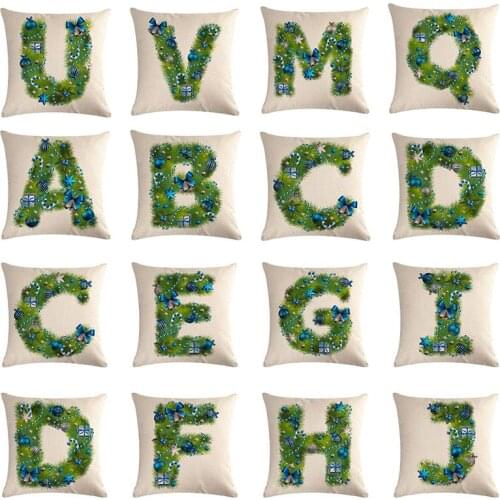 Englisch Alphabet Cushion Cover Greenplant 45x45cm Cotton Linen Christmas Home Decor decoration letter Throw pillow cover
