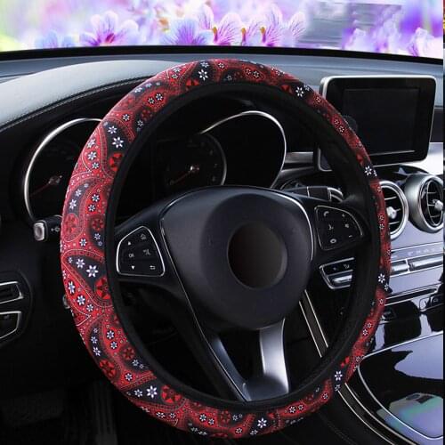 37-38CM Diameter Floral Print Steering Wheel Cover Car Interior Accessories Bohemia Style Car-styling