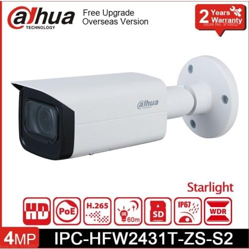 Dahua IPC-HFW2431T-ZS-S2 4MP Network Camera IR 60m Motorized Vari-focal lens Outdoor Bullet IP Camera IK10 IP67 SD card Slot