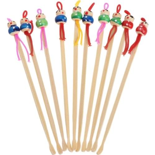 DUAI 10Pcs Cartoon Doll Bamboo Earpick Spoon Clean Earwax Removers Ear Care Safe Tool Random color