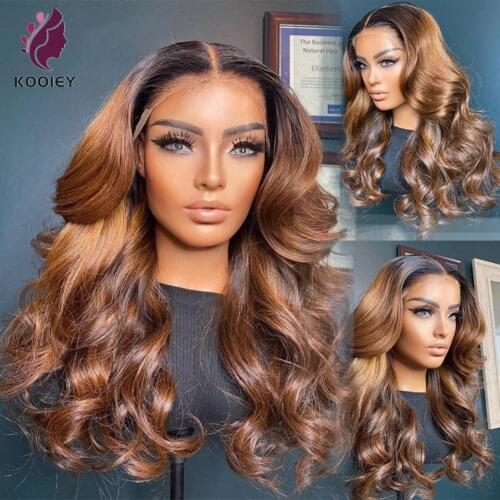 Ombre Brown 13x4 Lace Front Human Hair Wigs 180% Brazilian Body Wavy Remy Hair Ombre Dark Brown Pre Plucked 4x4 Lace Closure Wig