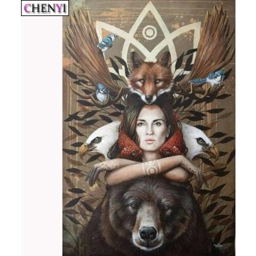 CHENYI Full Square/Round Diamond Painting Fox Eagle Bear Embroidery Diamond Mosaic Cross Stitch Animal Handmade Wall Decor Gift