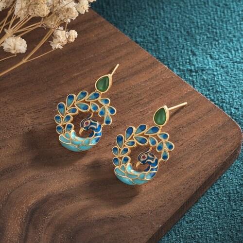 Chinese Fashion Retro Peacock Earrings for Women Vintage Palace Ethnic Animal Jewelry 2021 Trend Fashion Earrings Friends Gift