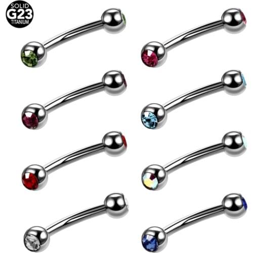 1PC G23 Titanium Colorful Eyebrow Piercings Banana Rings Double Gems Curved Barbell Eyebrow Piercings Rings Body Jewelry 16g