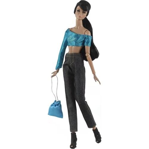 11.5" Charming Blue Crop Top Outfits Sets For Barbie Doll Clothes Jeans Denim Pants Bag 1/6 BJD Dolls Accessories Girl Toy Gifts