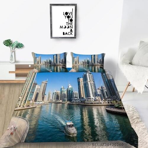 3D Metropolis Bedding Set Queen Size Fashion High End Duvet Cover Landscape King Twin Full Double Single Yacht Bed Set Lake