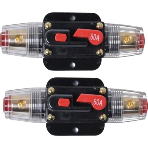 MagiDeal 2x DC12-24V 60A In-Line Circuit Breaker Solar/Audio/Car Fuse Holder
