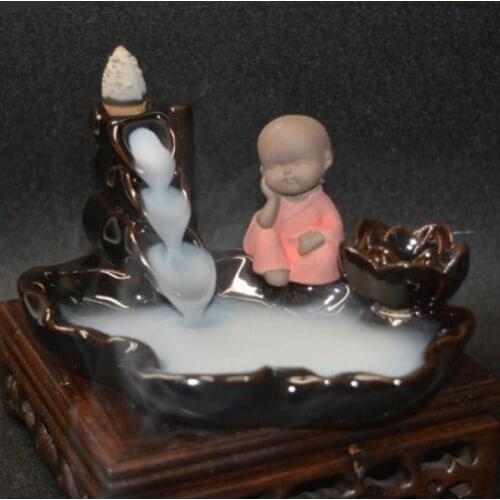 Little Monk Ceramics Backflow Incense Burner With 20 Pcs Cones Smoke Waterfall Incense Stick Holder Mountain Landscape Crafts