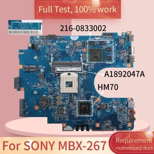 For SONY MBX-267 S1204-2 A1892047A SJNTV HM70 216-0833002 Notebook motherboard Mainboard full test 100% work
