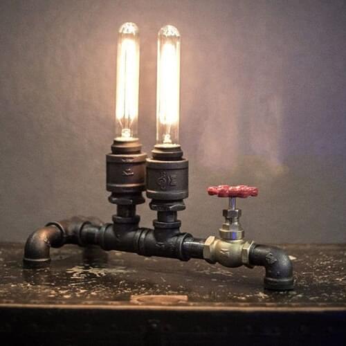 Retro Industrial Loft Water Pipe Table Lamp with dimming switch. Edison E27 desk lamp iron Reading lights art deco best price