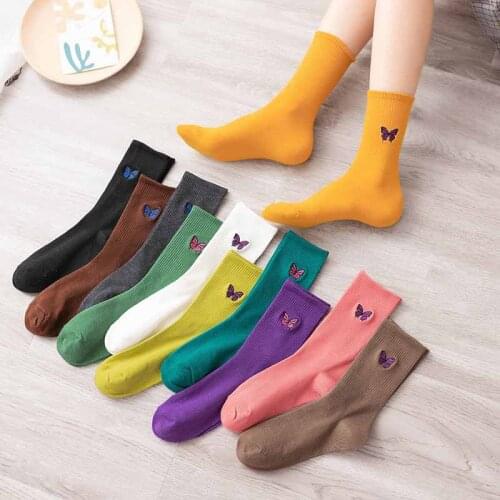 2021 New Japanese Socks Women Butterfly Harajuku Designer Socks Kawaii Sweet Candy Color Woman Socks Trends