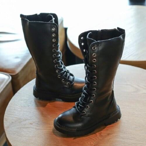 New Girl Leather Martin Boots Shoes For Girls Children Non-slip Cross-tied Fashion Soft Bottom Boys Girls Boots Kids Sneakers