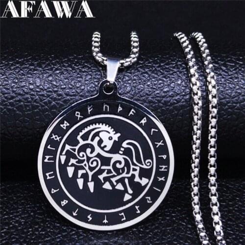 Viking Horse Stainless Steel Necklace Men/Women Silver Color Nordic Runes Odin Necklaces & Pendants Jewelry colgantes N3297S02