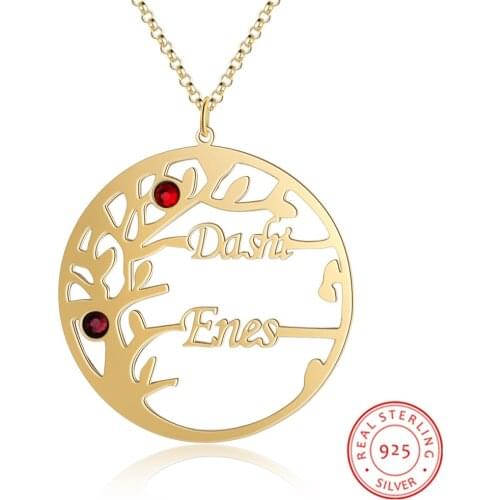 Personalized 925 Sterling Sliver Necklaces Tree Name Necklaces Pendant Engraved 2 Names Birthstones Engagement Gift for Women