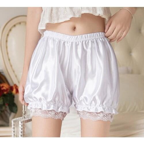 Sexy Ice Silk Shorts Women Solid Lace Patchwork Safety Short Pants Cute Elastic Waist Plus Size Bottoms Summer Pumpkin Shorts