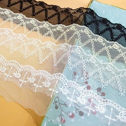 Mesh Lace Trim 10 Yard Ivory Gauze Tulle Rose Cross Rayon Embroidery Ribbon Edge Dress Clothes Fabric M4F244