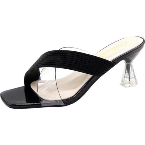See-through heels flip-flops for women summer 2021 with thin heels and square peep-toe Roman sandals
