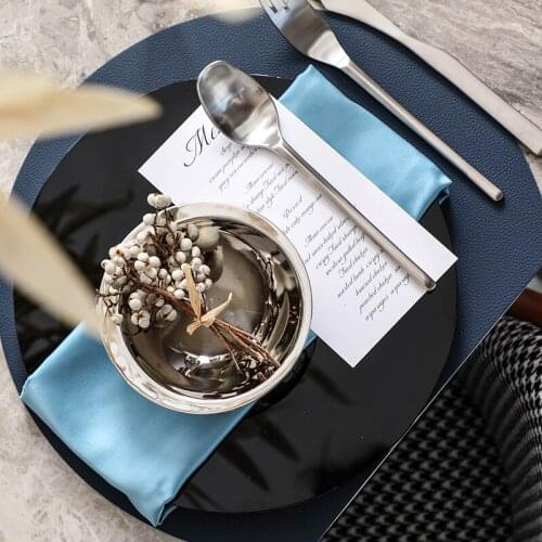 Blue Model Room Stainless Stell Tableware Dinner Plate Set Hotel Restaurant Table Decoration Crystal Pad Plate Knife Fork Spoon