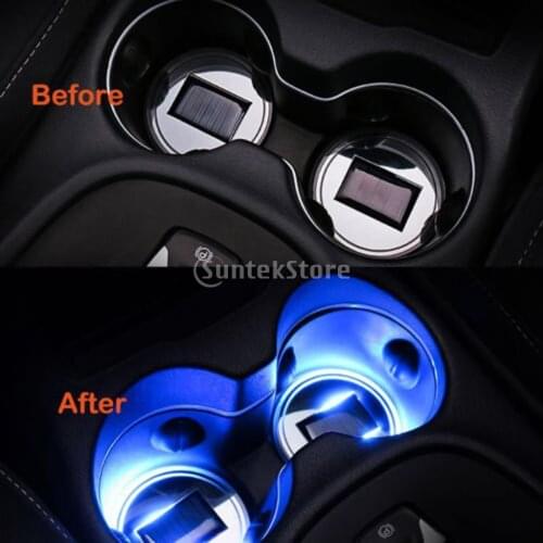 2 PCS LED Car Cup Holder Pad Solar Energy Bottle Drinks Coaster Built-in Light Mat LED Cup Mat Car Atmosphere Lamp Blue