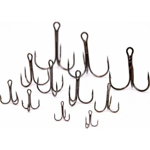 100pcs Multiple Size Treble Hooks Fishing Hook for Lures Size 12 10 8 6 4 2 1 1/0 2/0 3/0 4/0 5/0 Black Color [YG0001]