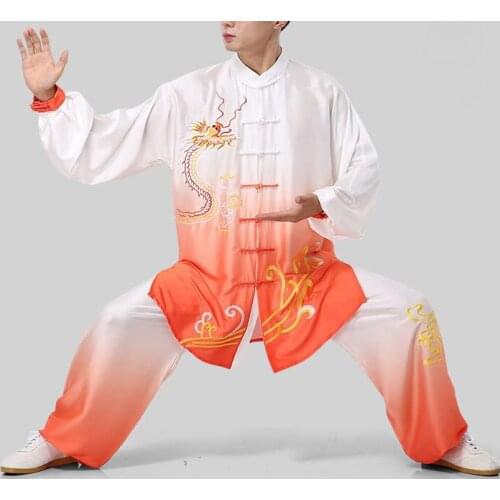 Unisex gradients Tai chi performance clothing wushu suits veil martial art embroidery uniforms taijiquan suit