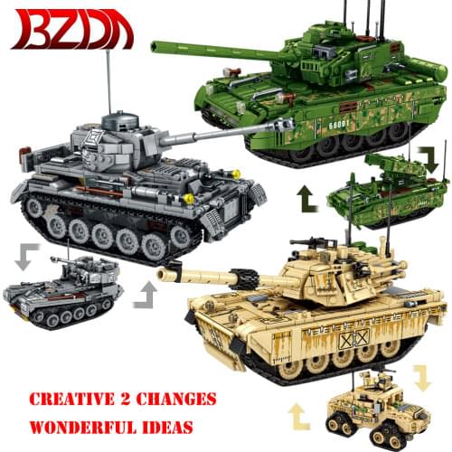 BZDA WW2 Military Tanks M1A2TK German Main Battle Tank Model Building Blocks High-tech Armored Vehicle Bricks Kids Toys Gift