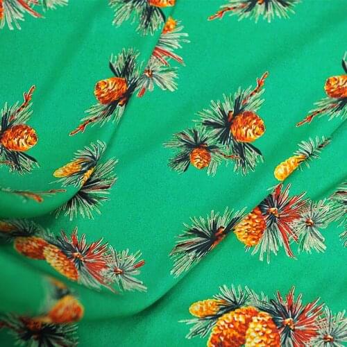 130CM Wide 19MM Cone Print Stretch Green Silk Fabric for Summer one-piece dress Shirt Clothes J241