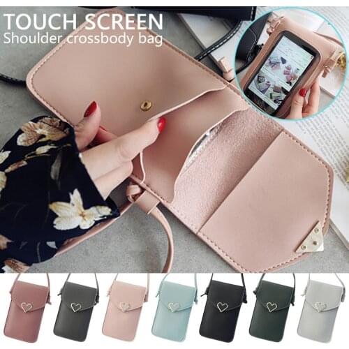 Women Heart-shaped Transparent Screen Mobile Phone Bag 2020 New Mini Messenger Bags Lady Handbag and Purses Small Phone Bag