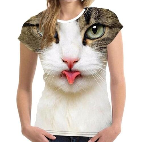 Womens Fashion 3d Cat Print Casual T-shirt Summer Short Sleeve O-neck T Shirts Loose Women Tshirt Camiseta Mujer Verano #G3