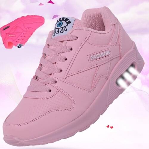Fashion Running Shoes for Women 2021 PU Leather Pink Breathable Sneakers Ladies Outdoor Sport Shoes Air Cushion