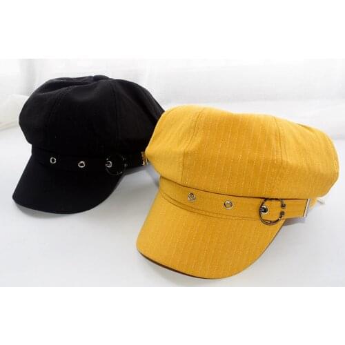 Octagonal Hats Spring And Summer Rivet Stripe Beret Casual Octagonal Cap British Retro Womens Solidberet Cap Simple Sunshade