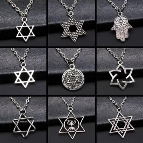 Star Of David Pendant Necklace Israel Jewelry Chain Necklaces Men Women Judaica Antique Silver Color Jewish Jewelry