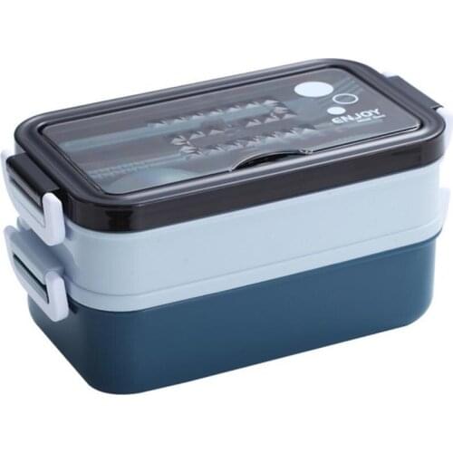 1 Set Safe Durable Lunch Container Leakproof Stainless Steel Buckle Double-layer Rectangle Food Storage Bowl Box for Camping