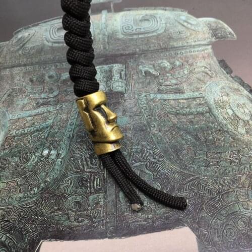 1PC Personalized Creative Easter Island Stone Statue Watchman Brass Paracord Knife Beads Lanyard Pendant EDC Pocket Tools