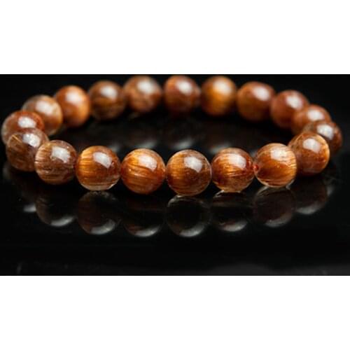 10mm Brazil Genuine Natural Copper Hair Needle Rutilated Quartz Bracelet Women Men Charm Round Crystal Bead Stretch Bracelet